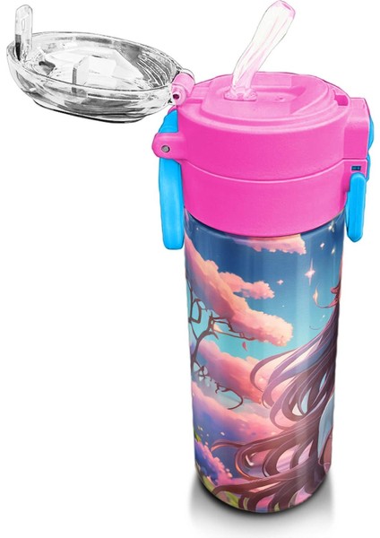 Kids Turkuaz Pembe Anime Kız Desenli Pipetli ve Direkt Içim Çelik Termos 500 ml 31858 indirimleri