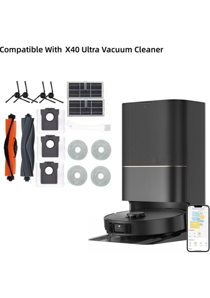 X40 Ultra Robotik Vakum Aksesuarları Fırça Silindiri Paspas Pedleri Toz Torbaları Aktif Karbon Filtreler Yan (Yurt Dışından) indirimleri