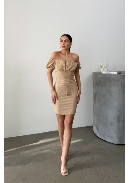 Kadın Elbise Mini Yazlık Kısa Kollu Yaka Detaylı Esnek Bodycon Elbise fiyatları