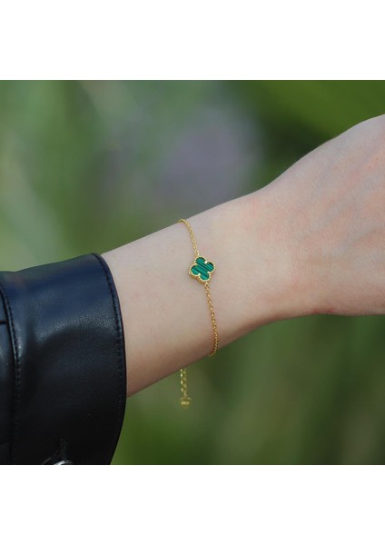 Alhambra Tek Yonca Yeşil Gold Kaplama Gümüş Bileklik fırsatları
