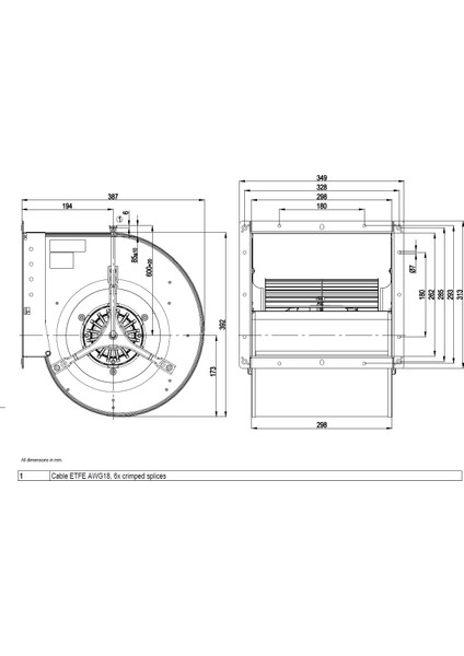 D4E250-CA01-01 Çift Emişli Radyal Fan Ø250 mm 230 V Ac 2440 M³/h 1200 Min 1250 W