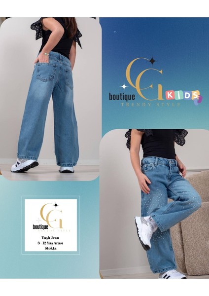 Taş Detaylı Kız Çocuk Jean Kot Pantolon modelleri