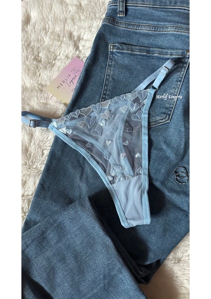 Mavi Kalpli Brode Tül Iç Çamaşır Takımı (Bralette Sütyen&tanga) indirimleri