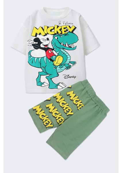 Mickey Mouse Erkek Çocuk Şortlu Takım Yazlık Pamuklu T-Shirt ve Şort 2'li Set Kısa Kollu Spor Günlük Ev Giyim