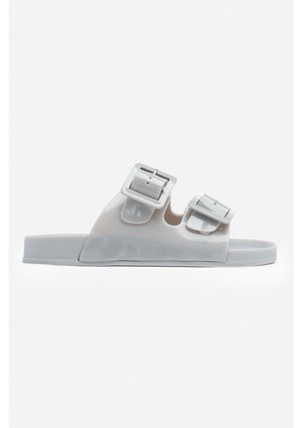 Marlowe Şeffaf Gri Çift Toka Detay Düz Taban Kadın Terlik