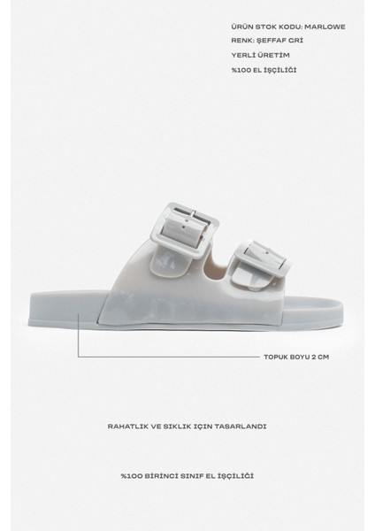 Marlowe Şeffaf Gri Çift Toka Detay Düz Taban Kadın Terlik fiyatları