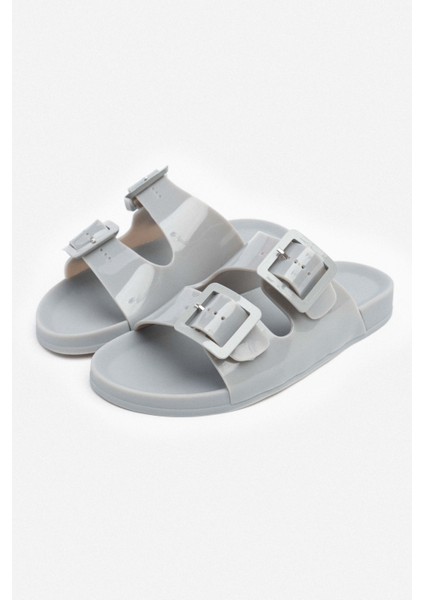 Marlowe Şeffaf Gri Çift Toka Detay Düz Taban Kadın Terlik fırsatları