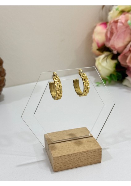 - Gold Rolex Çelik Halka Küpe