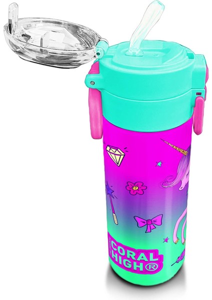 Kids Açık Pembe Mor Unicornlu Prenses Desenli Pipetli ve Direkt Içim Çelik Termos 500 ml 31802 indirimleri