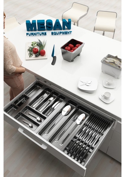 Çekmece Içi Kaşıklık ve Bıçaklık Düzenleyici Antresit, 84X48 Yandan ve Boydan 4cm Kesilebilir