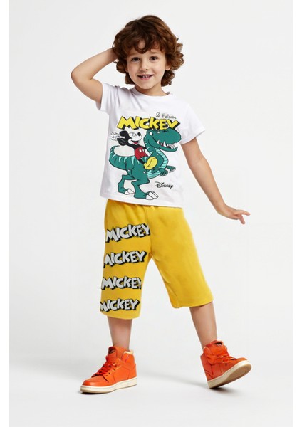 Mickey Mouse Erkek Çocuk Şortlu Takım Yazlık Pamuklu T-Shirt ve Şort 2'li Set Kısa Kollu Spor Günlük Ev Giyim