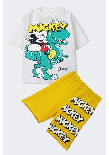 Mickey Mouse Erkek Çocuk Şortlu Takım Yazlık Pamuklu T-Shirt ve Şort 2'li Set Kısa Kollu Spor Günlük Ev Giyim