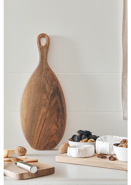 Yekpare Masif Ahşap Sunum Tahtası Kesme Tahtası Ceviz Medium