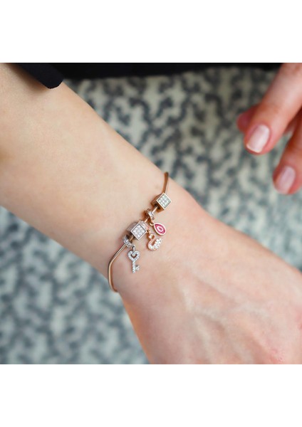Pndr Charmlı Rose Gold Kaplama Gümüş Bileklik