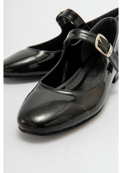 Alvın Siyah Rugan Yuvarlak Kalıp Tokalı Casual Kadın Babet modelleri