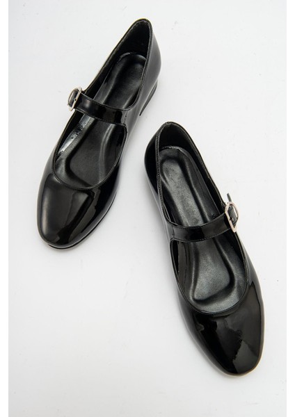 Alvın Siyah Rugan Yuvarlak Kalıp Tokalı Casual Kadın Babet fırsatları