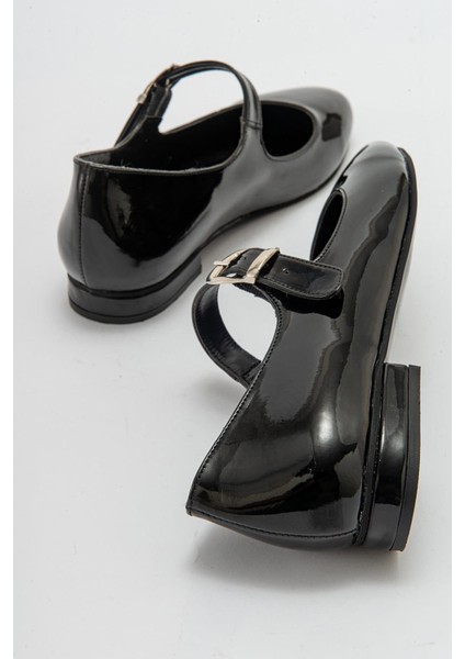 Alvın Siyah Rugan Yuvarlak Kalıp Tokalı Casual Kadın Babet indirimleri