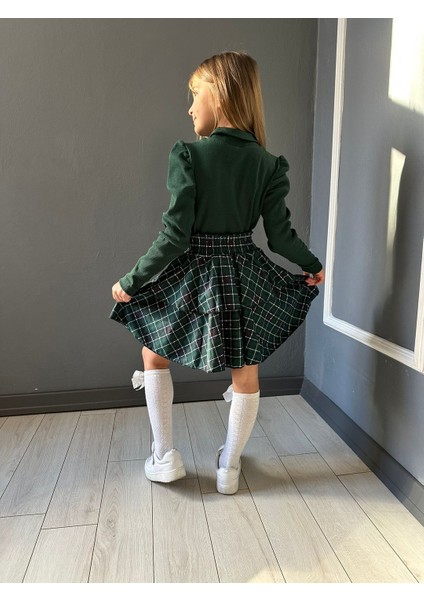 Kız Çocuk Kiloş Etek ve Badi Kombin Red Green