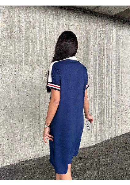 Kadın Şerit Detaylı Süs Cepli Kısa Kol Yakalı Modal Elbise modelleri