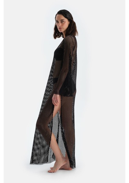 Siyah File Uzun Kol Elbise modelleri