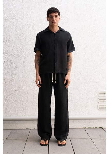 Kenar Efektli Siyah Gömlek modelleri