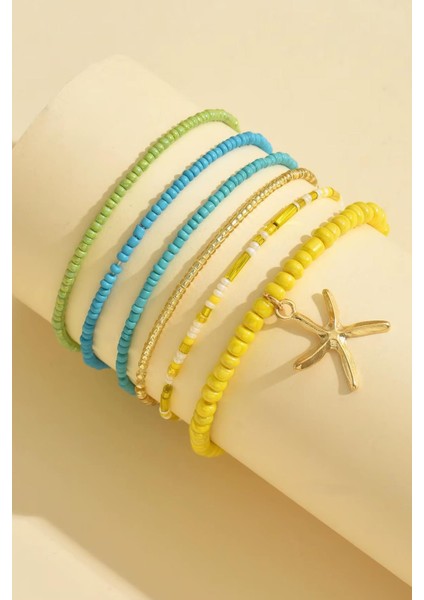 Renkli Boncuklar Lastikli Halhal Seti modelleri