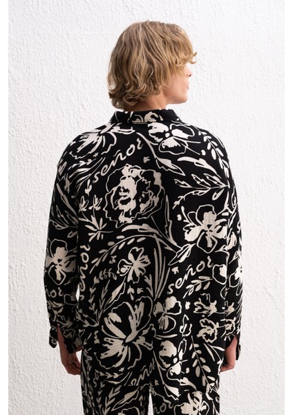 Çiçek Desenli Siyah Gömlek modelleri