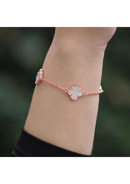 Ikonik Alhambra Sedef Taşlı Rose Gold Kaplama Gümüş Bileklik modelleri