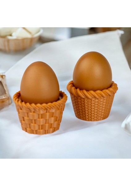 3D Baskı - Rustik Sepet Desenli Yumurta Sunum Kasesi – 6'lı Set