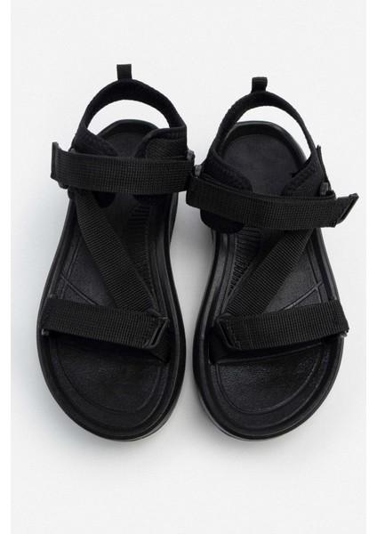 S-Step Siyah Çapraz Detay Cırtlı Kalın Taban Kadın Sandalet indirimleri