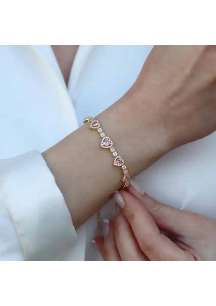 Pembe Kalp Gold Kaplama Gümüş Bileklik fiyatları
