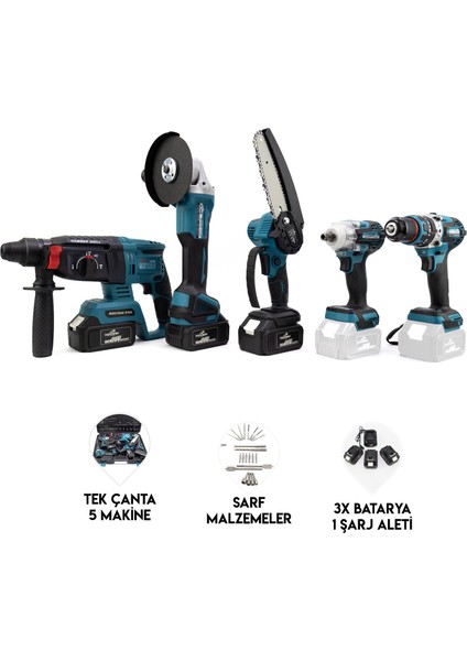 Beşli Set MK350 (Budama Testeresi 13 mm Ç.mandren+S.sıkma+Ş.spral+Ş.hilti)