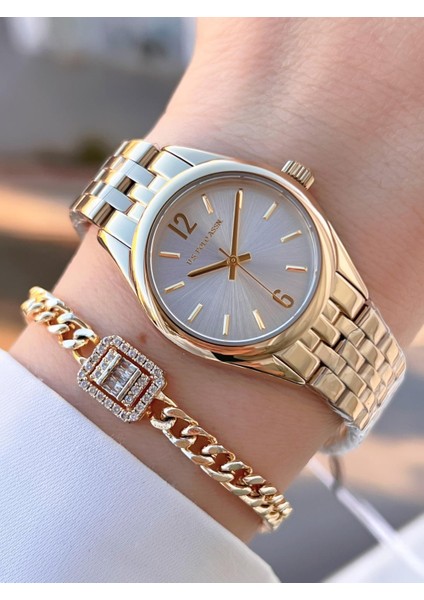 Çelik Kordon 5 Atm Suya Dayanıklı Kadın Kol Saati+Bileklik Hediyeli USPA.2109.M07