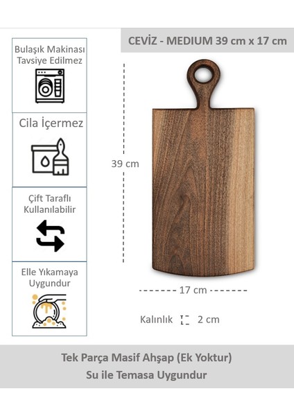 Yekpare Masif Ahşap Sunum Tahtası Kesme Tahtası Ceviz Medium fiyatları