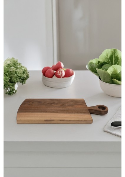 Yekpare Masif Ahşap Sunum Tahtası Kesme Tahtası Ceviz Medium