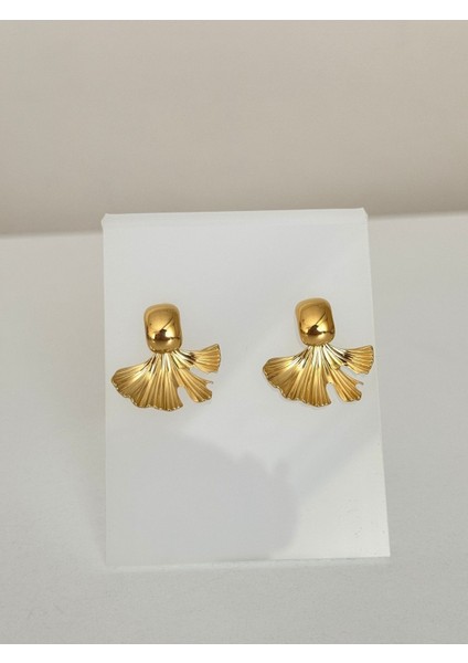 - Vintage Gold Yaprak Tasarım Küpe - Çelik Plaka