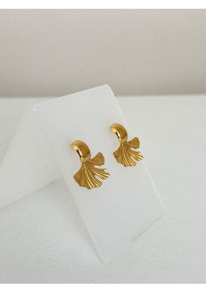 - Vintage Gold Yaprak Tasarım Küpe - Çelik Plaka