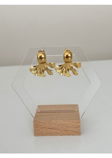 - Vintage Gold Yaprak Tasarım Küpe - Çelik Plaka