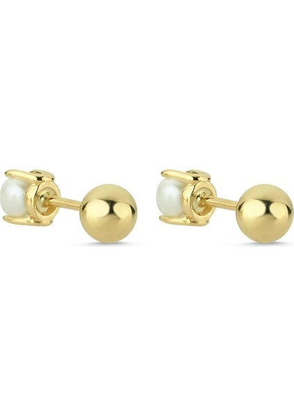 14 Ayar Altın 4 mm İkili Tragus Doğal İnci Çift Taraflı Top Piercing