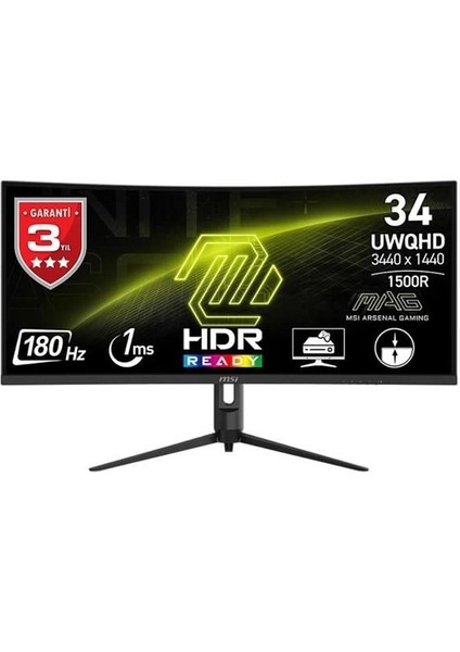 Msı 34" Va Mag 342CQR E2 1ms 180HZ Hdmı-Dp Kavıslı Gamıng Monitör 3440X1440