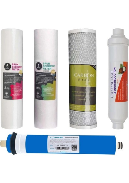 Açık Kasa Su Arıtma Cihazı Filtresi 5li Filtre Seti Çift Spun Eco Vontron Membranlı