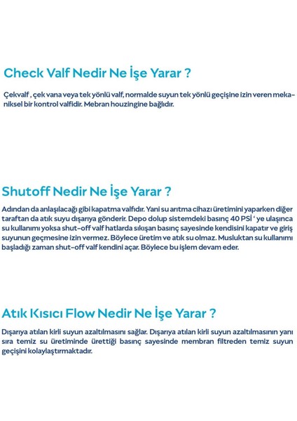 Su Arıtma Cihazı Yenileme Kiti Shut Off - 300CC Flow - Check Valf - Hortum Quick fiyatları