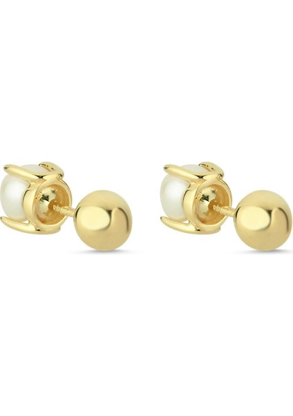14 Ayar Altın 5 mm İkili Tragus Doğal İnci Çift Taraflı Top Piercing