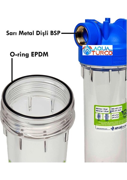 Atlas 10 Inch Şeffaf 2 Parça Housing Dp 10 Mono Ot Ts Yıkanabilir Filtreli fiyatları