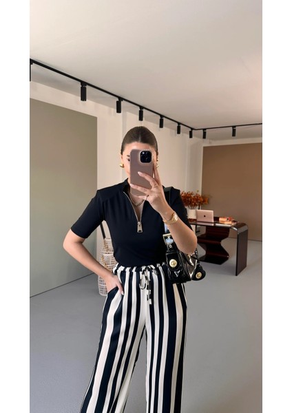 Bebe Plus Kadın Fermuarlı Sıfır Yakalı Full Likra Yarım Kol T-Shırt modelleri