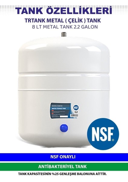 8 Lt Su Arıtma Cihazı Çelik Tank Nsf Sertifikalı