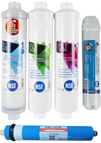 Su Arıtma Cihazı Filtresi Nsf Onaylı 5'li Roby Membranlı Set 80 Gpd modelleri