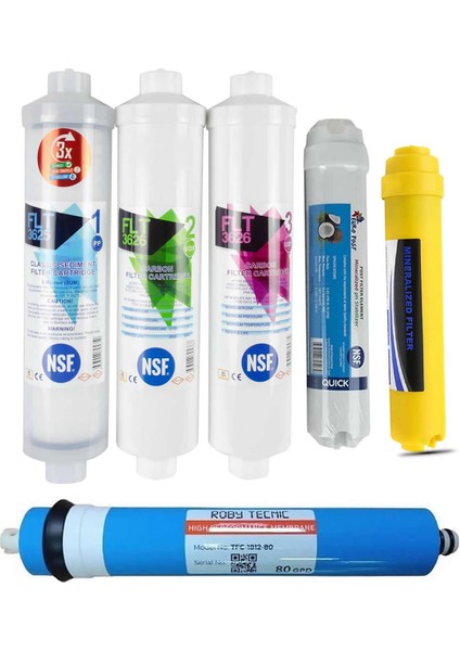 Nsf Onaylı Su Arıtma Filtresi 6'lı Roby Membranlı 80 Gpd modelleri