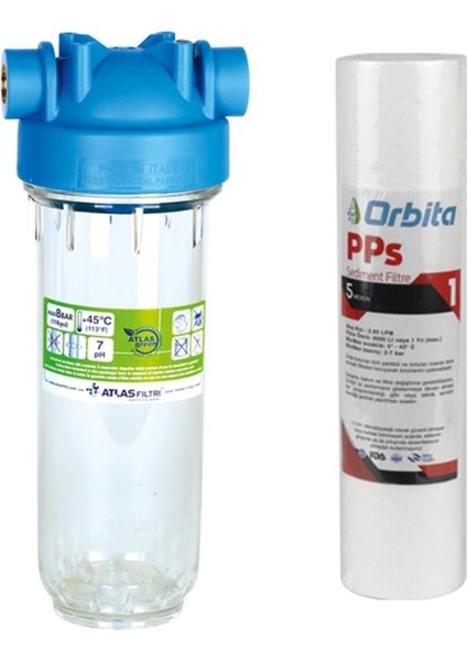 Atlas 10 Inç Dp Mono Housıng 3/4'' Dolu Filtre Kabı - 5 Micron