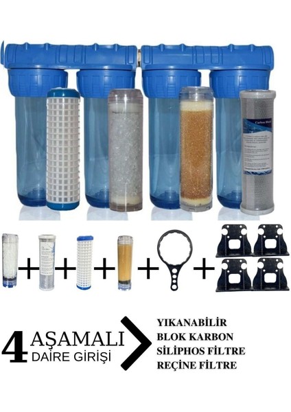 Sayaç Girişi 4 Aşama Arıtma Seti 10" Ağır Kireç Önleyici Yumuşatma Cihazı